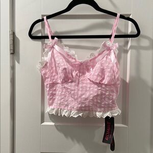 ROMWE NWT Medium Pink and White Lace Crop Top bows 💕